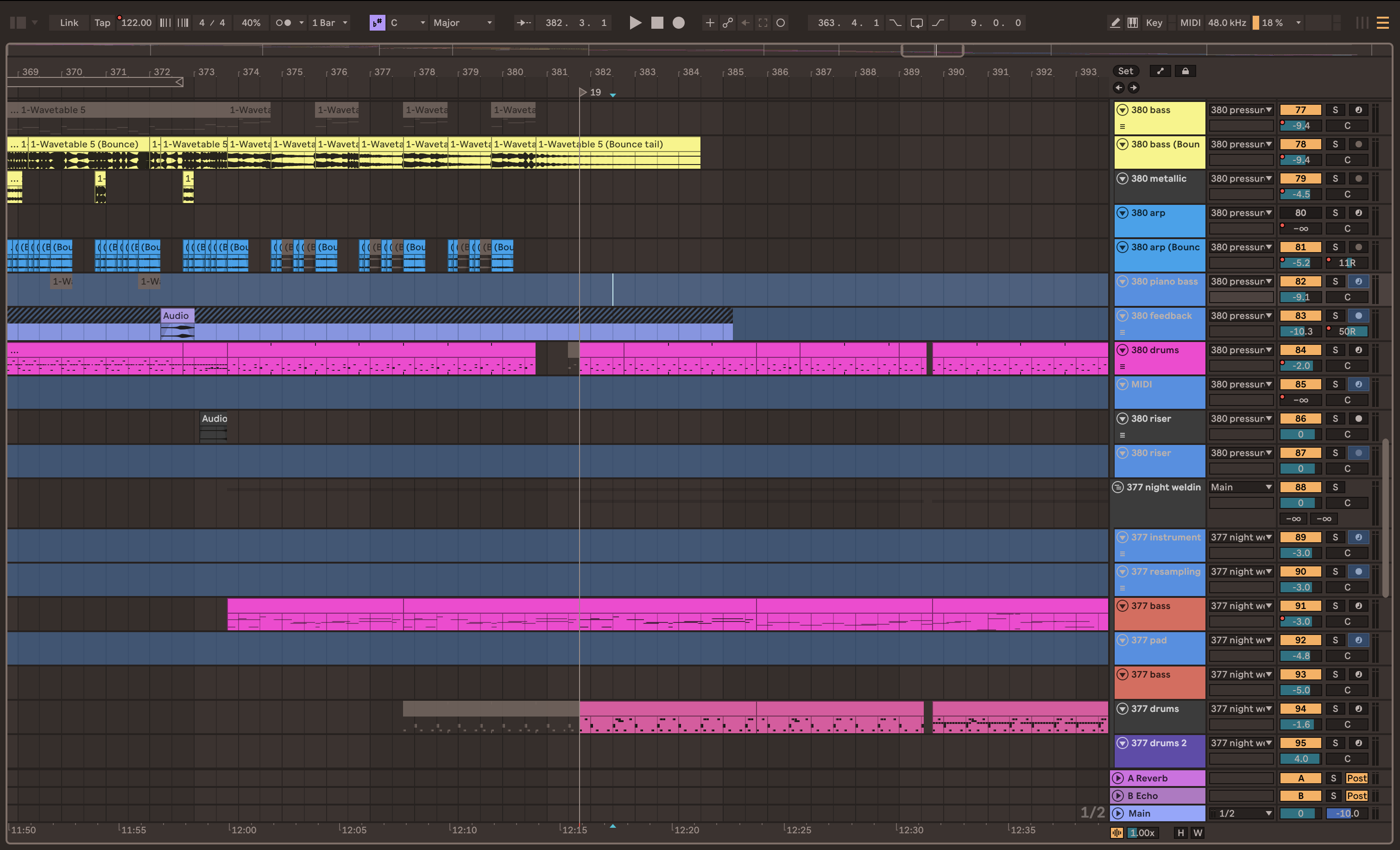 Screenshot of Ableton Live showing transitions between tracks