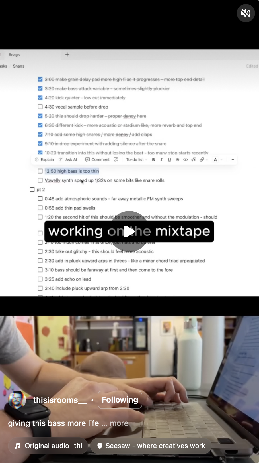 Screenshot of Instagram post about the project